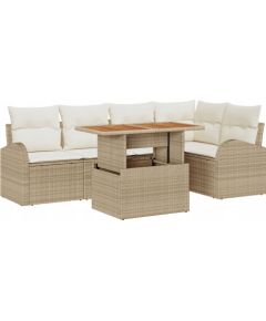 Vidaxl Zestaw 6-częściowy sof ogrodowych z poduszkami beżowy technorattan, Sofa ogrodowa 2-osobowa z miejscem do przechowywania i poduszkami beżowy technorattan Dārza mēbeļu komplekti