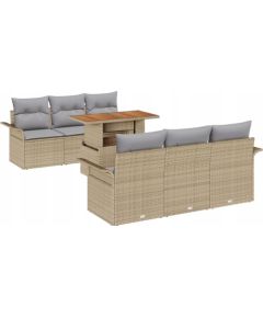 7-elementowy zestaw sof ogrodowych vidaXL z poduszkami Beżowy Rattan Polietylenowy, 2-osobowa sofa ogrodowa vidaXL z przechowywaniem i poduszkami Beżowy Rattan Polietylenowy Dārza mēbeļu komplekti