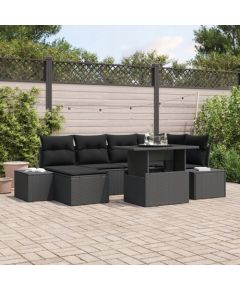 vidaXL 7-częściowy zestaw sof ogrodowych z poduszkami Czarny Polirattan Dārza mēbeļu komplekti