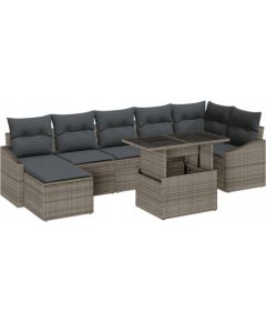 vidaXL Zestaw sof ogrodowych 8-elementowy z poduszkami Szary Poli Rattan Dārza mēbeļu komplekti