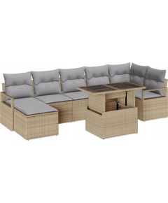 Vidaxl 8-częściowy zestaw sof ogrodowych z poduszkami Beżowy Polirattan, 2-osobowa sofa ogrodowa z miejscem na przechowywanie i poduszkami Beżowa Polirattan Dārza mēbeļu komplekti