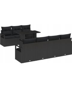 Zestaw Sof Ogrodowych vidaXL 8 Elementów z Poduszkami Czarny Polirattan, Sofa Ogrodowa vidaXL 2-osobowa z Przechowywaniem i Poduszkami Czarny Polirattan Dārza mēbeļu komplekti