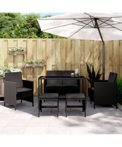 Vidaxl 8-częściowy zestaw sof ogrodowych z poduszkami czarny rattan, Zestaw 2-osobowy sofa ogrodowa z schowkiem i poduszkami czarny rattan Dārza mēbeļu komplekti