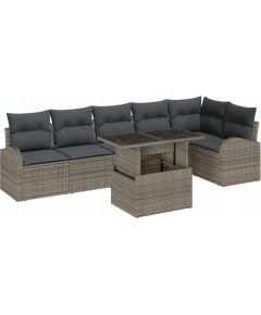 Vidaxl 7-częściowy Zestaw Sof Ogrodowych z Poduszkami Szary Polirattan, Sofa Ogrodowa Dwuosobowa z Przechowalnią i Poduszkami Szary Polirattan Dārza mēbeļu komplekti