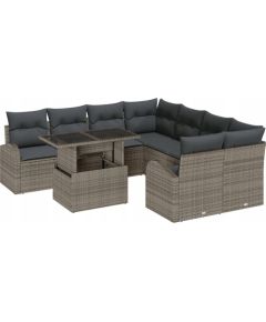 vidaXL Zestaw Sof Ogrodowych 9-elementowy z Poduszkami Szary Polirattan, vidaXL Sofa Ogrodowa 2-osobowa z Schowkiem i Poduszkami Szary Polirattan Dārza mēbeļu komplekti