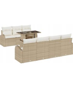 vidaXL 8 Częściowy Zestaw Sof Ogrodowych z Poduszkami Beżowy Poli Rattan, vidaXL 2-osobowa Sofa Ogrodowa z Schowkiem i Poduszkami Beżowa Poli Rattan Dārza mēbeļu komplekti