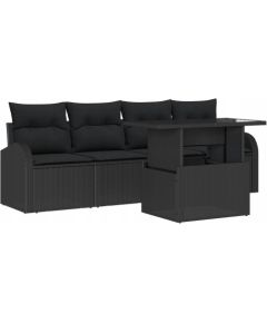 Zestaw sof ogrodowych vidaXL 5 części z poduszkami Czarny Polirattan, Sofa ogrodowa vidaXL 2-osobowa z przechowalnią i poduszkami Czarny Polirattan Dārza mēbeļu komplekti
