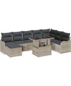 vidaXL 9-Częściowy Zestaw Sof Ogrodowych z Poduszkami Jasnoszary Polirattan, vidaXL 2-osobowa Sofa Ogrodowa z Przechowalnią i Poduszkami Jasnoszary Polirattan Dārza mēbeļu komplekti