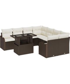 9-częściowy zestaw sof ogrodowych vidaXL z poduszkami z brązowego polirattanu, 2-osobowa sofa ogrodowa vidaXL ze schowkiem i poduszkami z brązowego polirattanu Dārza mēbeļu komplekti