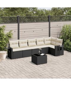 vidaXL 7-częściowy zestaw sofy ogrodowej w czarnej wiklinie, vidaXL 2-osobowa sofa ogrodowa z przechowywaniem i poduszkami w czarnej wiklinie Dārza mēbeļu komplekti