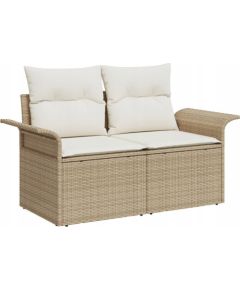 vidaXL 7-częściowy zestaw sof ogrodowych z poduszkami beżowy rattan, vidaXL 2-osobowa sofa ogrodowa z miejscem na przechowywanie i poduszkami beżowy rattan Dārza mēbeļu komplekti