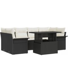 Zestaw sofy ogrodowej vidaXL 7 częściowy z poduszkami Czarny polirattan, Sofa ogrodowa vidaXL 2-osobowa z miejscem do przechowywania i poduszkami Czarny polirattan Dārza mēbeļu komplekti