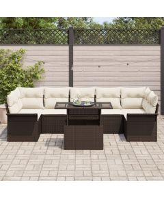 vidaXL 8-częściowy zestaw sof ogrodowych z poduszkami brązowy polirattan, vidaXL 2-osobowa sofa ogrodowa z schowkiem i poduszkami brązowy polirattan Dārza mēbeļu komplekti