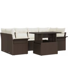 Zestaw sof ogrodowych vidaXL 7 częściowy z poduszkami w brązowym polirattan, Dwuosobowa sofa ogrodowa vidaXL z miejscem na przechowywanie i poduszkami w brązowym polirattan Dārza mēbeļu komplekti