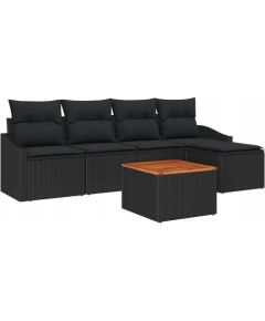 vidaXL Czarny Zestaw Sof Ogrodowych  z Poduszkami Rattan Akacjowy, 6 Części Dārza mēbeļu komplekti