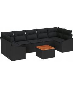 vidaXL 8-częściowy zestaw sof ogrodowych z poduszkami czarny polirattan akacja Dārza mēbeļu komplekti
