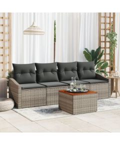 vidaXL 5-częściowy zestaw sof ogrodowych  z poduszkami szary polirattan akacja Dārza mēbeļu komplekti