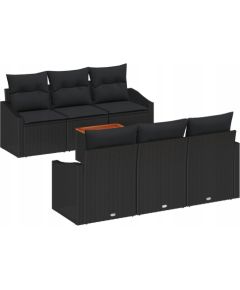 vidaXL 7-częściowy zestaw sof ogrodowych  z poduszkami Czarny Polirattan Akacja Dārza mēbeļu komplekti