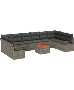 vidaXL Zestaw sof ogrodowych 11 części z poduszkami szary polirattan akacja, vidaXL Sofa dwuosobowa z przechowalnią & poduszkami szary polirattan Dārza mēbeļu komplekti