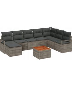 vidaXL 9-częściowy Zestaw Sofy Ogrodowej z Poduszkami Szary Polyrattan Akacja, vidaXL Sofa Ogrodowa 2-osobowa z Przechowalnią i Poduszkami Szary Polyrattan Dārza mēbeļu komplekti