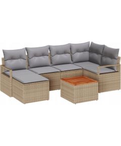 vidaXL 7-elementowy zestaw sof ogrodowych z poduszkami Beżowy Rattan Akacja, vidaXL 2-osobowa sofa ogrodowa z miejscem do przechowywania i poduszkami Beżowy Rattan Dārza mēbeļu komplekti