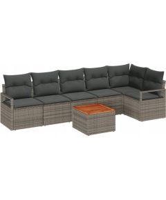 7-częściowy zestaw sofy ogrodowej vidaXL z poduszkami szary polirattan akacja, 2-osobowa sofa ogrodowa vidaXL z magazynem i poduszkami szary polirattan Dārza mēbeļu komplekti
