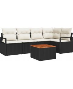 Vidaxl Zestaw 6-częściowy sof ogrodowych z poduszkami Czarny Polirattan Akacja, Sofa ogrodowa 2-osobowa z miejscem do przechowywania i poduszkami Czarny Polirattan Dārza mēbeļu komplekti