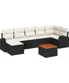 vidaXL 8-częściowy zestaw sof ogrodowych z poduszkami czarny polirattan akacja, vidaXL Sofa ogrodowa dla 2 osób z przechowywaniem i poduszkami czarny polirattan Dārza mēbeļu komplekti