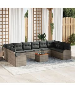 vidaXL 11-częściowy zestaw sof ogrodowych z poduszkami Szary Poli Rattan Akacjowy, vidaXL 2-osobowa sofa ogrodowa z przechowalnią i poduszkami Szary Poli Rattan Dārza mēbeļu komplekti