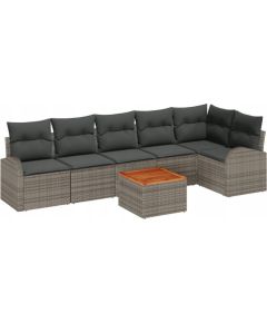 vidaXL 7-częściowy zestaw sof ogrodowych z poduszkami szary polirattan akacja, vidaXL 2-osobowa sofa ogrodowa z przechowywaniem i poduszkami szary polirattan Dārza mēbeļu komplekti