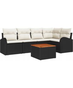 vidaXL 6-częściowy zestaw kanap ogrodowych z poduszkami Czarny z polirattanu akacjowego, vidaXL 2-osobowa sofa ogrodowa z miejscem do przechowywania i poduszkami Czarny z polirattanu Dārza mēbeļu komplekti