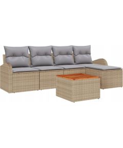 Zestaw Sofowy vidaXL 6-częściowy z poduszkami Beżowy Polirattan Akacja, Zestaw Sofowy vidaXL 2-osobowy z przechowywaniem i poduszkami Beżowy Polirattan Dārza mēbeļu komplekti