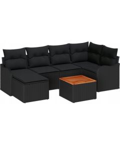 vidaXL 7-częściowy Zestaw Sof Ogrodowych z Poduszkami Czarny Polirattan Akacja, vidaXL Dwuosobowa Sofa Ogrodowa z Przechowalnią i Poduszkami Czarny Polirattan Dārza mēbeļu komplekti