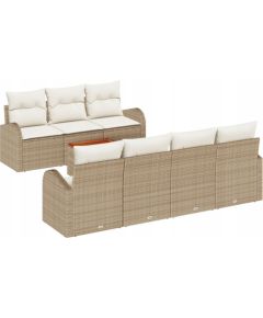 Vidaxl Beżowy zestaw 8-częściowy sof ogrodowych z poduszkami z poli ratanu i akacji, Beżowa 2-osobowa sofa ogrodowa z miejscem na przechowywanie i poduszkami Dārza mēbeļu komplekti