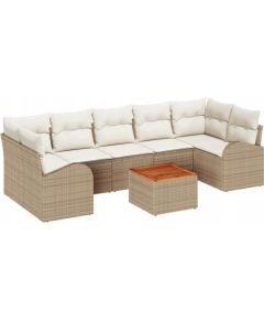 vidaXL 8-elementowy zestaw sofy ogrodowej z poduszkami, beżowy polirattan akacja, vidaXL 2-osobowa sofa ogrodowa z miejscem do przechowywania i poduszkami, beżowy polirattan Dārza mēbeļu komplekti