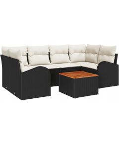 vidaXL 7-częściowy zestaw sofy ogrodowej z poduszkami czarny poli rattan akacja, vidaXL Dwuosobowa sofa ogrodowa z schowkiem i poduszkami czarny poli rattan Dārza mēbeļu komplekti