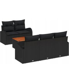 Zestaw 6-częściowy sof ogrodowych vidaXL z poduszkami Czarny Polirattan Akacja, Sofa ogrodowa vidaXL dla 2 osób z schowkiem i poduszkami Czarny Polirattan Dārza mēbeļu komplekti