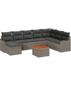 vidaXL 9-elementowy zestaw sofowy do ogrodu z poduszkami Szary Polirattan Akacja, vidaXL 2-osobowa sofa ogrodowa z przechowalnią i poduszkami Szary Polirattan Dārza mēbeļu komplekti