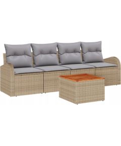 vidaXL 5-częściowy zestaw sof ogrodowych z poduszkami Beżowy Polirattan Akacja, vidaXL 2-osobowa sofa ogrodowa z miejscem na przechowywanie i poduszkami Beżowy Polirattan Dārza mēbeļu komplekti