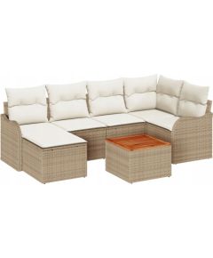 Vidaxl 7-częściowy zestaw sof ogrodowych z poduszkami beżowy poli-rattan akacja, 2-osobowa sofa ogrodowa z miejscem na przechowywanie i poduszkami beżowa poli-rattan Dārza mēbeļu komplekti