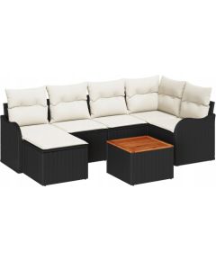 vidaXL Zestaw Sofy Ogrodowej 7-elementowy z Poduszkami Czarny Polirattan Akacja, vidaXL Sofa Ogrodowa 2-osobowa z Przechowalnią i Poduszkami Czarny Polirattan Dārza mēbeļu komplekti