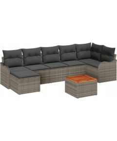 Zestaw Sofy Ogrodowej vidaXL 8 Elementowy Z Poduszkami Szary Polirattan Akacja, Zestaw Sofy Ogrodowej vidaXL 2-osobowej Z Przechowywaniem i Poduszkami Szary Polirattan Dārza mēbeļu komplekti