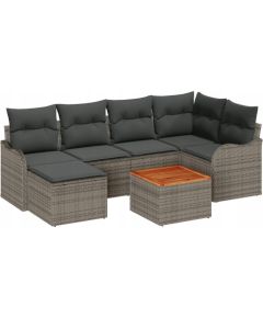 Zestaw Sof Ogrodowych vidaXL 7 El. z Poduszkami Szary Poli Rattan Akacja, Zestaw Sof Ogrodowych vidaXL 2-osobowy z Przestrzenią do Przechowywania i Poduszkami Szary Poli Rattan Dārza mēbeļu komplekti