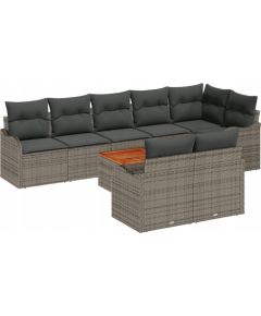 Zestaw sofy ogrodowej vidaXL 9 elementów z poduszkami szary polirattan akacjowy, Sofa ogrodowa dwuosobowa vidaXL z miejscem na przechowywanie i poduszkami szary polirattan Dārza mēbeļu komplekti