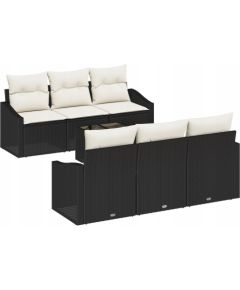 vidaXL 7-elementowy zestaw sof ogrodowych z poduszkami, czarny polirattan Dārza mēbeļu komplekti