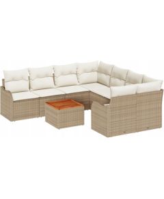 vidaXL 9-częściowy zestaw sof ogrodowych z poduszkami beżowy polirattan akacja, vidaXL 2-osobowa sofa ogrodowa z miejscem do przechowywania i poduszkami beżowy polirattan Dārza mēbeļu komplekti