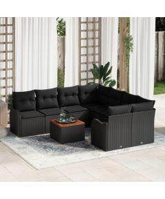 vidaXL 9-częściowy zestaw sof ogrodowych z poduszkami czarny polirattan akacja, vidaXL 2-osobowa sofa ogrodowa z miejscem na przechowywanie i poduszkami czarny polirattan Dārza mēbeļu komplekti