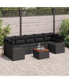 vidaXL 8-częściowy zestaw sof ogrodowych z poduszkami czarny polirattan akacja, vidaXL dwuosobowa sofa ogrodowa z przechowywaniem i poduszkami czarny polirattan Dārza mēbeļu komplekti