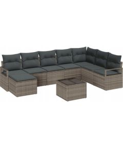 Zestaw 8-elementowy sof ogrodowych vidaXL z poduszkami czarny polirattan, Sofa ogrodowa vidaXL 2-osobowa z miejscem na drobiazgi i poduszkami szary polirattan Dārza mēbeļu komplekti