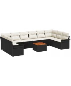 Zestaw sof ogrodowych vidaXL 11 elementów z poduszkami czarny polirattan akacja, Zestaw sof ogrodowych vidaXL 2-osobowy z miejscem na przechowywanie i poduszkami czarny polirattan Dārza mēbeļu komplekti